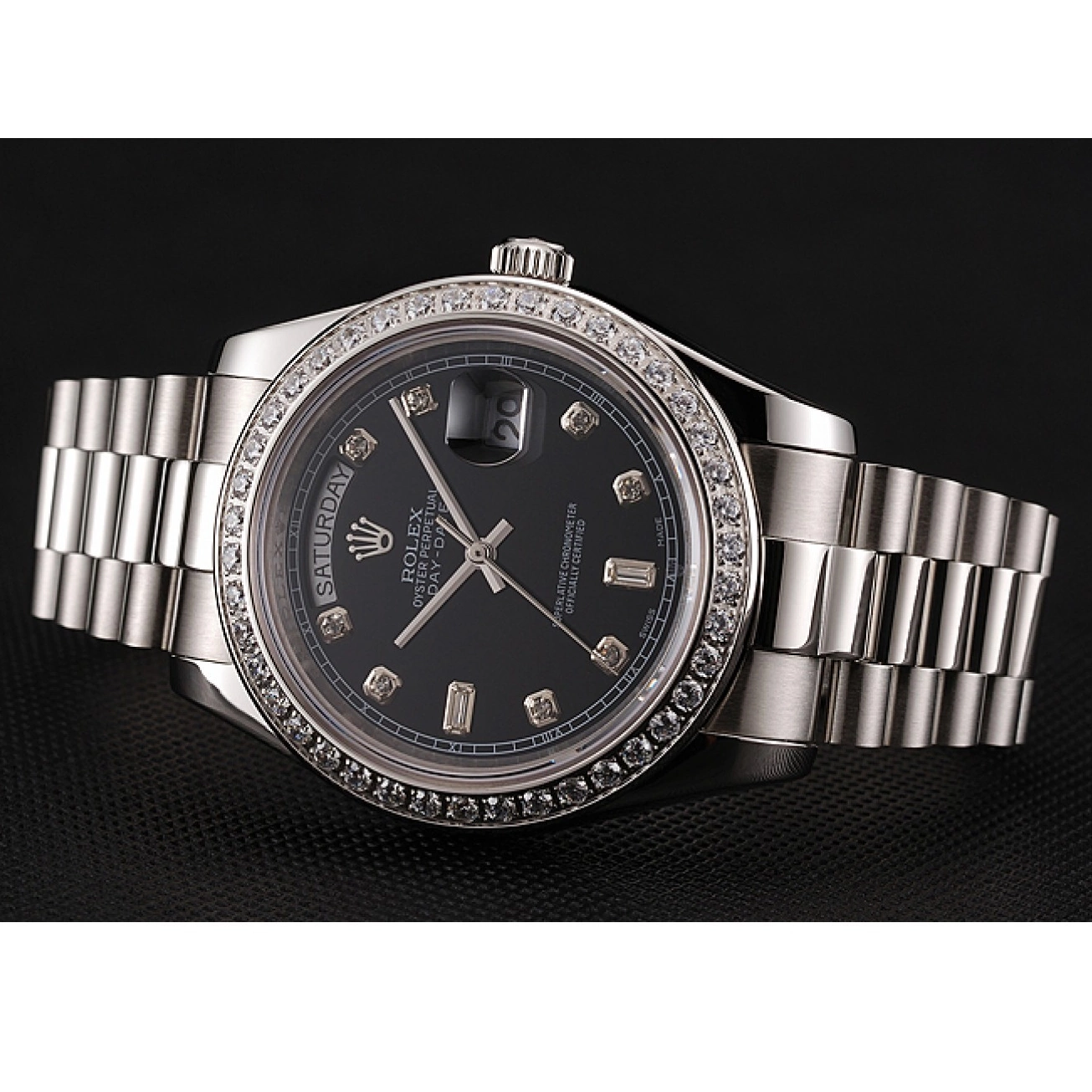 Good copy rolex watches Numerals 1453966 Day-Date Case Dial Black Swiss Rolex Bracelet Steel Stainless Diamond Diamond 0821